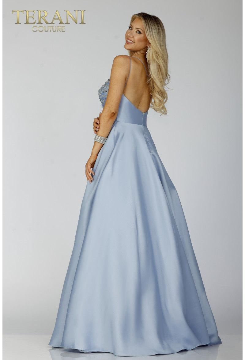 Terani Couture 231P0175 Vestido largo formal de fiesta con cuentas en forma de A