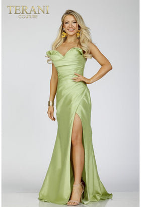 Terani Couture 231P0180 Glamorous Prom Strapless Sheath Draped Evening Taffeta Dress