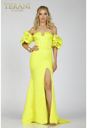Terani Couture 231P0181 Formal Prom Off-Shoulder Sheath Ruffled Premium Dress