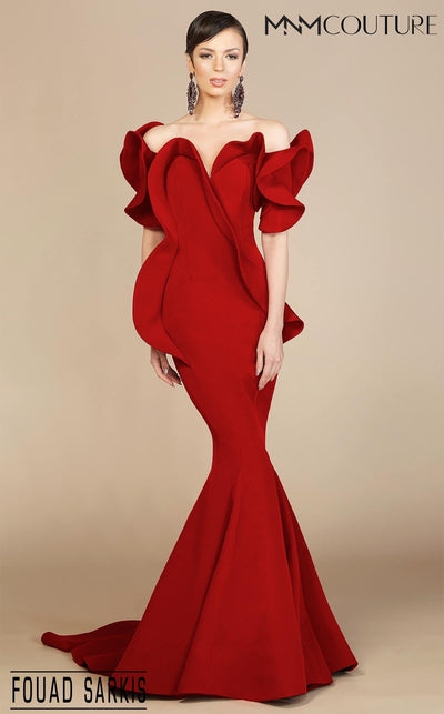 Fouad Sarkis 2328 Off-Shoulder Ruffled Sweetheart Mermaid Gown by MNM Couture