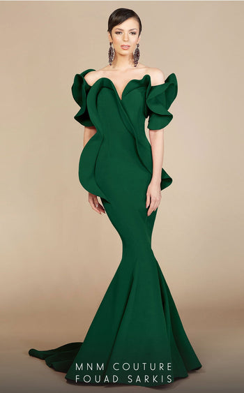 Fouad Sarkis 2328 Off-Shoulder Ruffled Sweetheart Mermaid Gown by MNM Couture