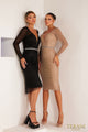 Terani Couture 232c1105 Vestido de noche ajustado con escote pronunciado y mangas largas de rejilla