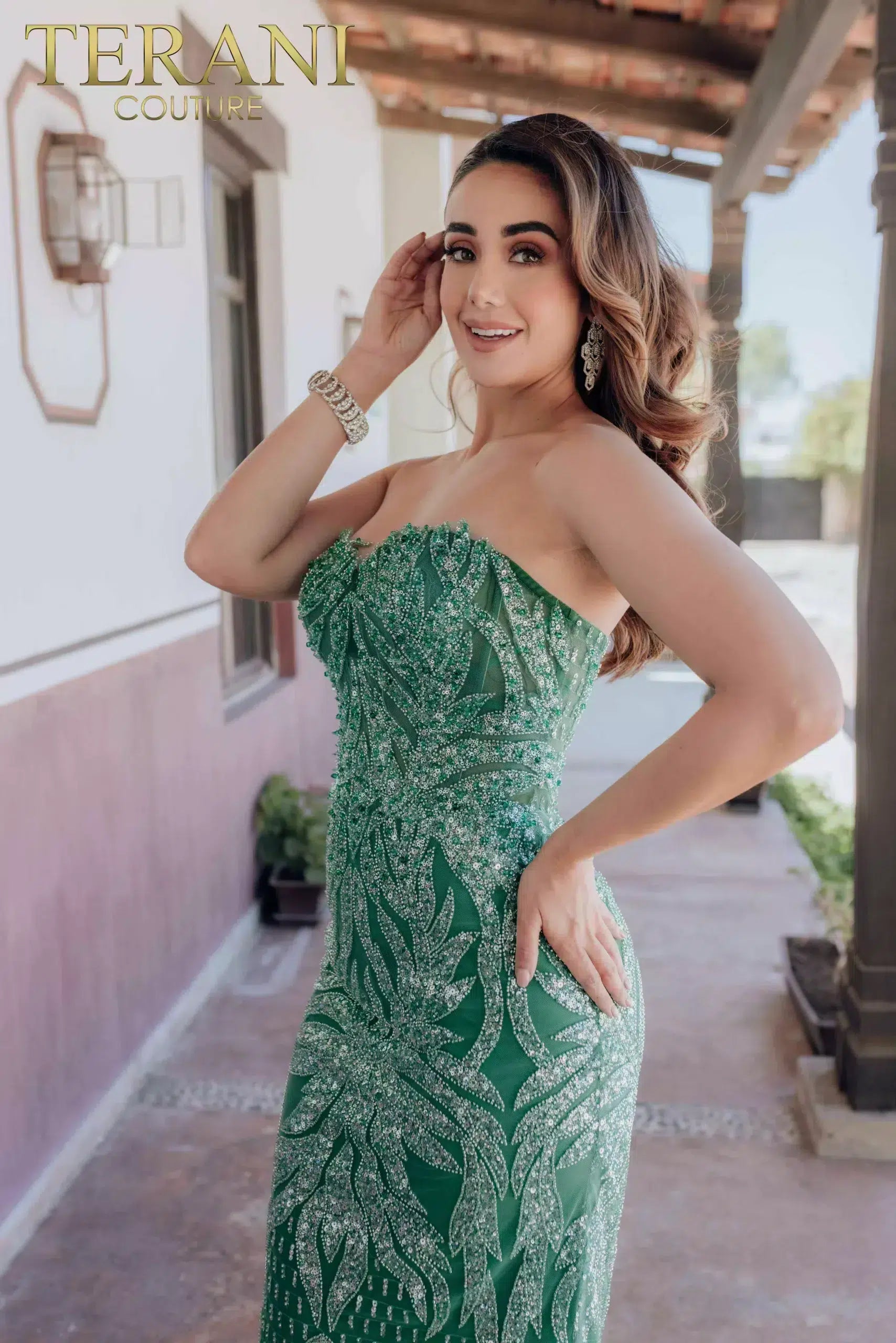 Vestido de fiesta de sirena con corsé adornado Terani Couture 232GL1442