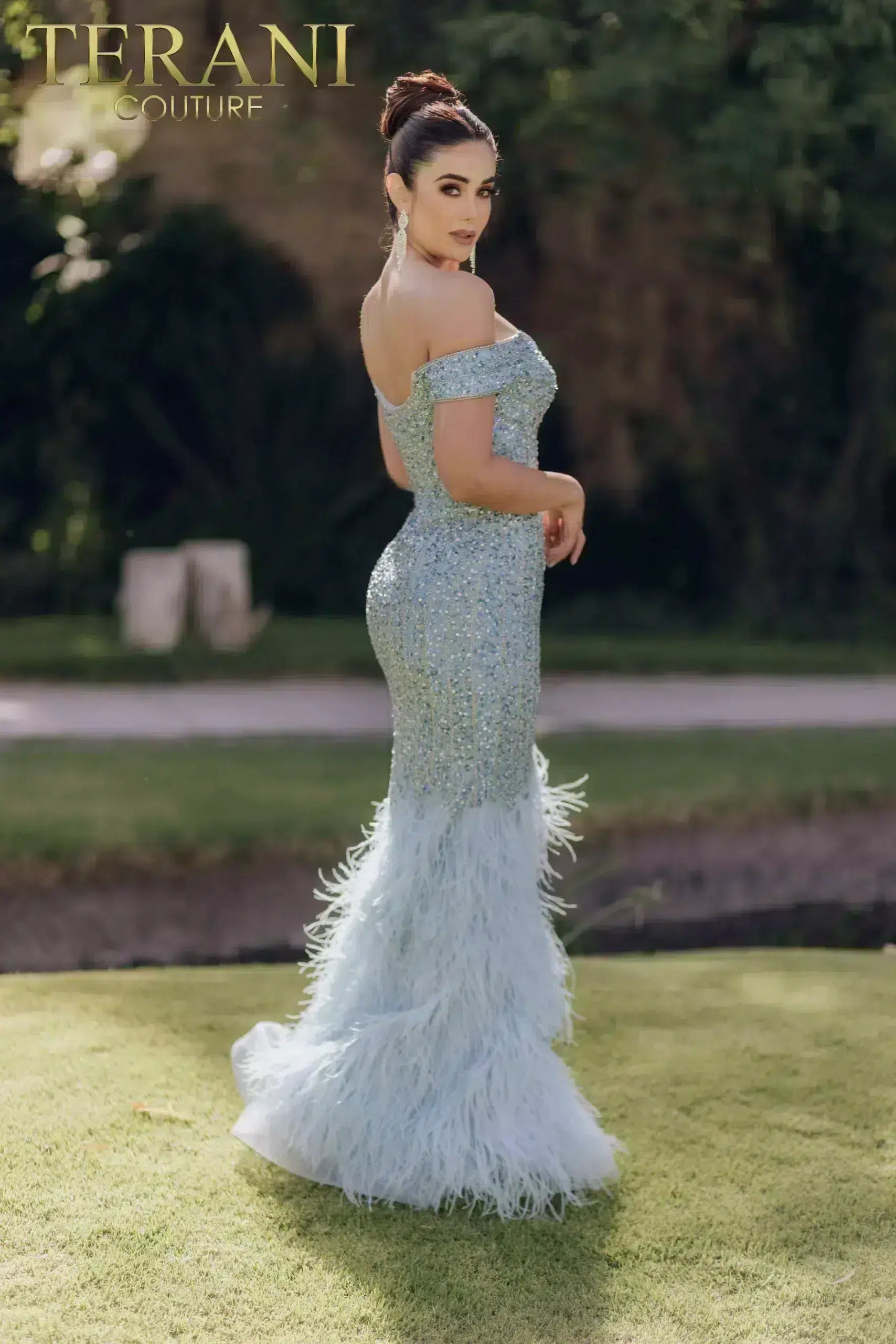 Vestido de fiesta largo estilo sirena con cuentas Terani Couture 232GL1478
