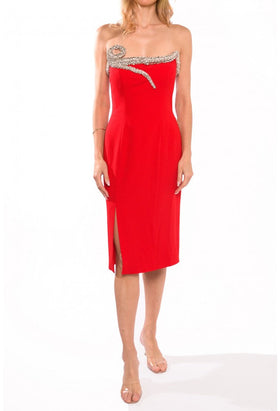 Terani Couture 232C1141 Cocktail Homecoming Strapless Slit Short Evening Crepe Dress