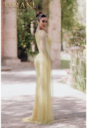 Vestido de fiesta formal con capa larga Terani Couture 232E1209