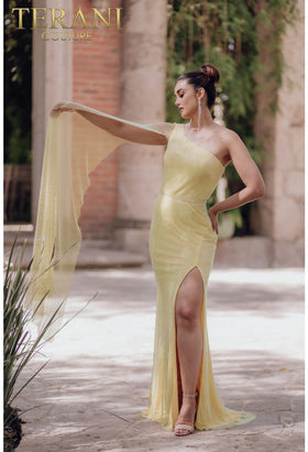 Terani Couture 232E1209 Elegant Glamorous Evening Beaded Yellow Formal Metallic Dress