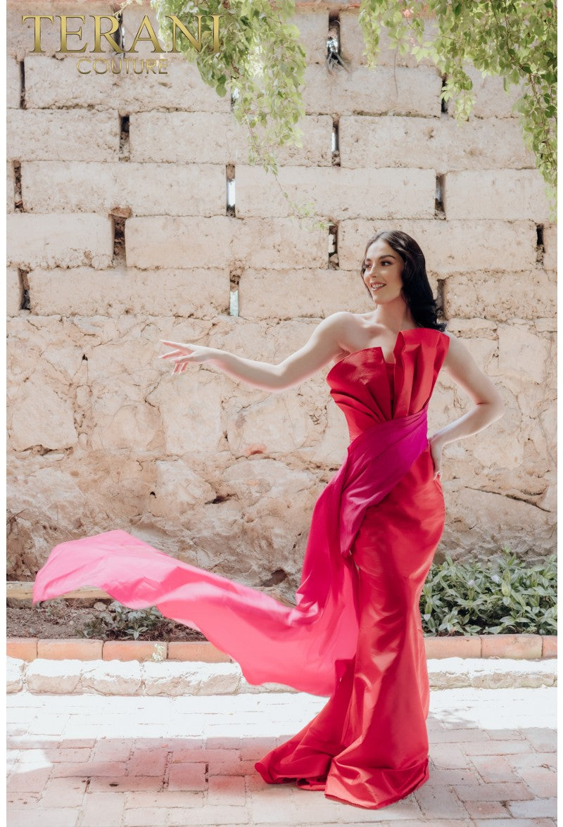 Vestido largo de fiesta formal en dos tonos Terani Couture 232E1276