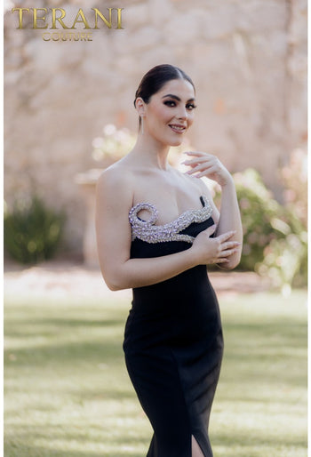Terani Couture 232E1296 Vestido largo de sirena con cuentas para fiesta formal