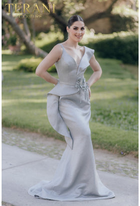 Terani Couture 232E1297 Glamorous Evening Mermaid Ruffled Beaded Formal Brocade Dress