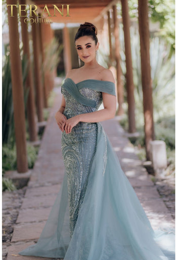 Terani Couture 232E1334 Beaded Long Prom Dress with Overskirt