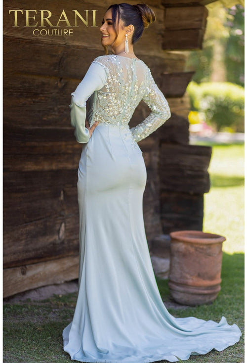 Terani Couture 232E1335 Elegant Glamorous Evening Prom Beaded Long Formal Satin Dress