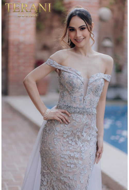 Elegant Terani Couture 232GL1417 Beaded Formal Prom Dress with Overskirt