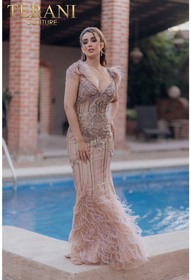 Terani Couture 232GL1425 Vestido largo de noche formal con cuentas
