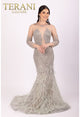 Formal Dresses Long Sleeve Mermaid Beaded Formal Dress Sage Silver