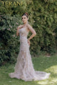 Embroidery Feathered Strapless Long Sheer Skirt Dress - Terani Couture 232gl1444