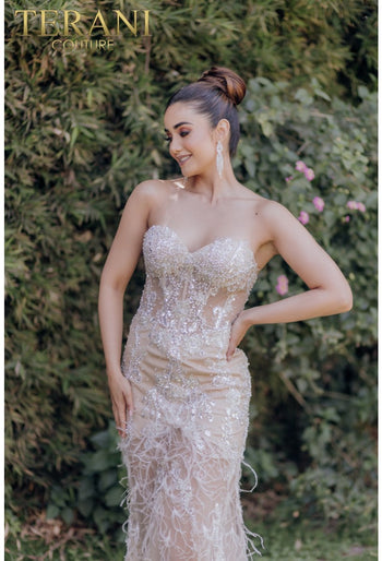 Striking Terani Couture 232GL1444 Beaded Trumpet Formal Prom Gown