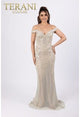 Mermaid Off Shoulder Netting Applique Long Dress - Terani Couture 232gl1471