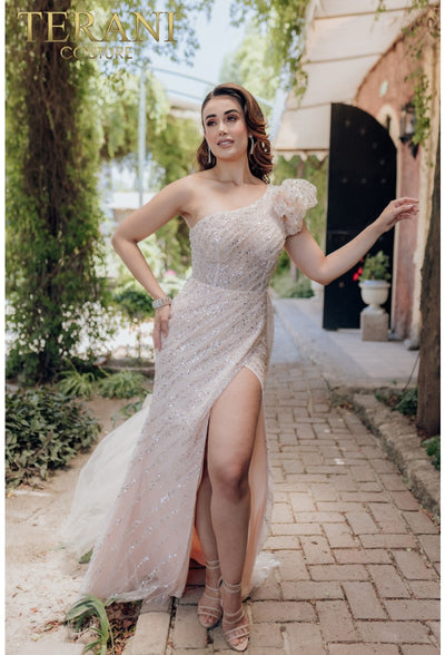 Stunning Terani Couture 232GL1479 Sequin Ruffle Long Formal Prom Dress