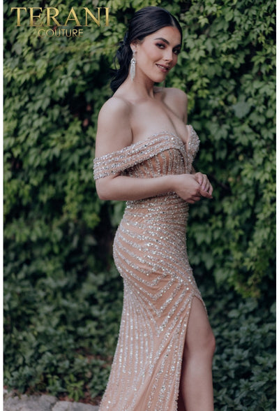 Elegant Terani Couture 232GL1491 Beaded Fitted Formal Prom Gown