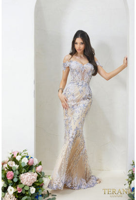 Terani Couture 232GL1493 Sophisticated Elegant Off-Shoulder Trumpet Formal Tulle Dress