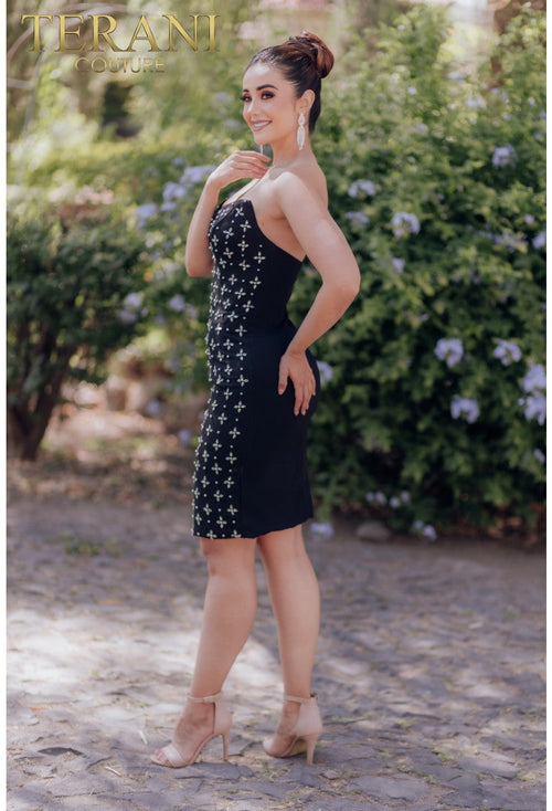 Terani Couture 232H1108 Short Fitted Beaded Cocktail Dress - Elegant & Flattering