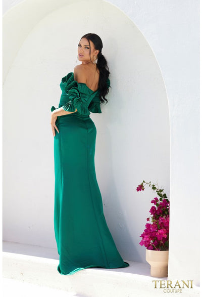 Terani Couture 232M1510 Elegant Glamorous Sophisticated Off-Shoulder Formal Satin Dress