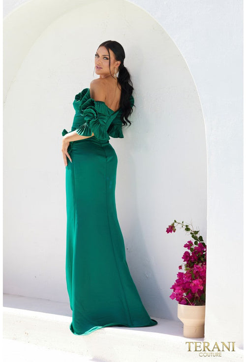 Terani Couture 232M1510 Elegant Glamorous Sophisticated Off-Shoulder Formal Satin Dress