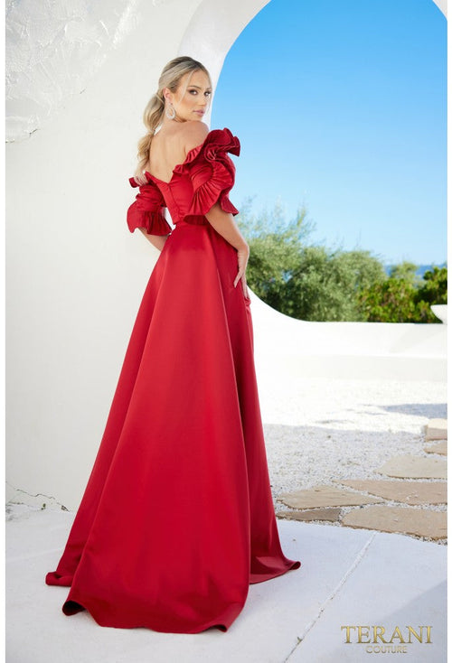 Terani Couture 232M1510 Elegant Glamorous Sophisticated Off-Shoulder Formal Satin Dress