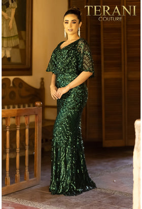 Terani Couture 232M1516 Mother of the Bride Wedding Sequined Cape Formal Sequin Dress