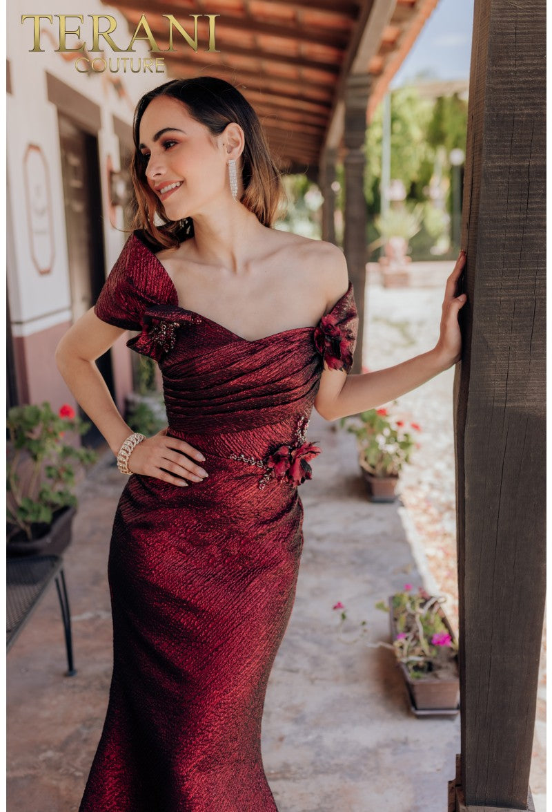 Terani Couture 232m1518 Vestido formal largo plisado