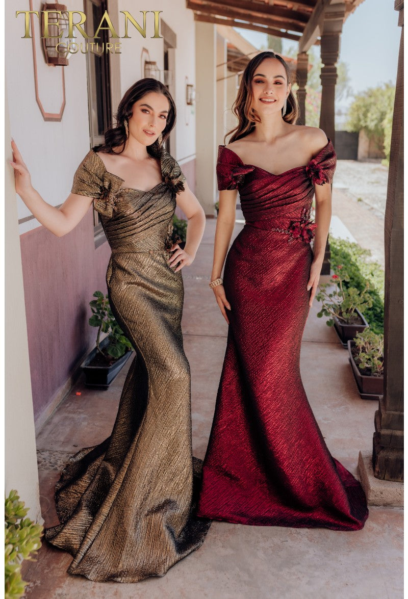 Terani Couture 232m1518 Vestido formal largo plisado