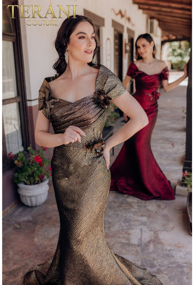 Terani Couture 232m1518 Pleated Long Formal Gown