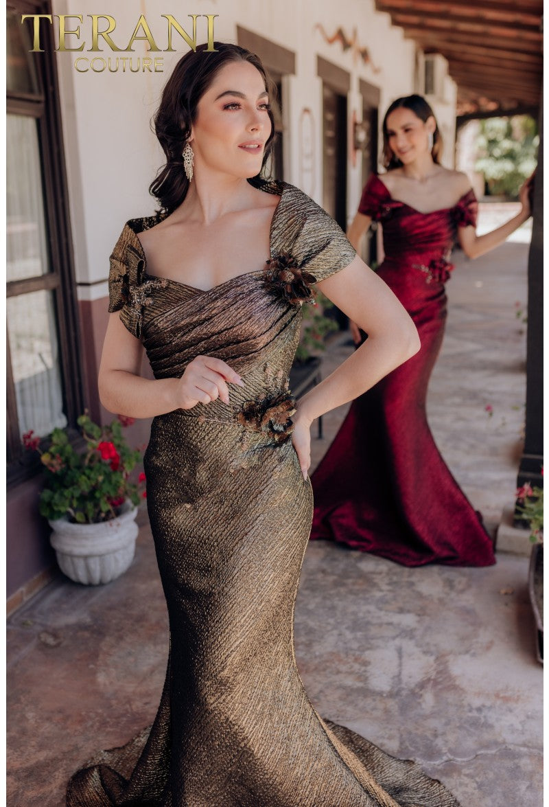 Terani Couture 232m1518 Vestido formal largo plisado