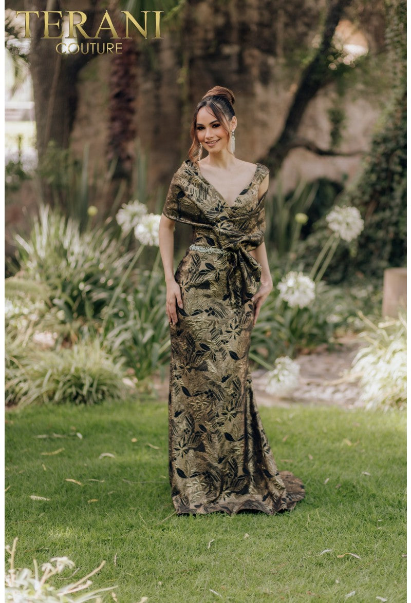 Formal Mother of the Bride Mermaid Long Evening Brocade Gown 232M1521 by Terani Couture Formal Mother of the Bride Mermaid Long Evening Brocade Gown 232M1521 by Terani Couture