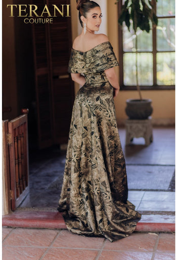 Terani Couture 232M1522 Long Pleated A-Line Formal Evening Dress