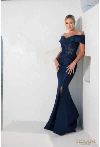 Clearance Terani Couture 232M1530 Mother of the Bride Wedding Pleated Slit Premium Dress