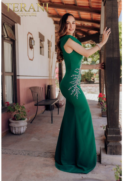 Terani Couture 232M1549 Glamorous Formal Prom Beaded Long Evening Stretch Satin Dress