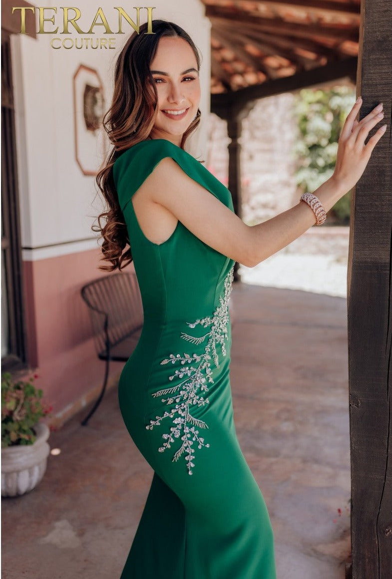 Vestido largo de fiesta con cuentas Terani Couture 232M1549