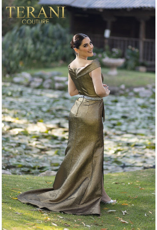Terani Couture 232M1555 Glamorous Formal Prom Off-Shoulder Mermaid Long Brocade Dress