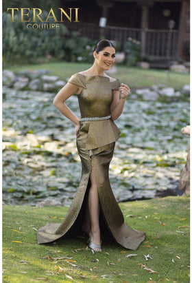 Terani Couture 232M1555 Glamorous Formal Prom Off-Shoulder Mermaid Long Brocade Dress