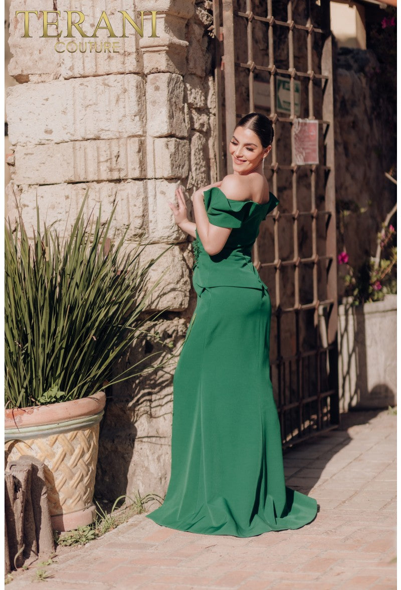 Vestido largo de sirena con estampado floral 3D de Terani Couture 232M1560
