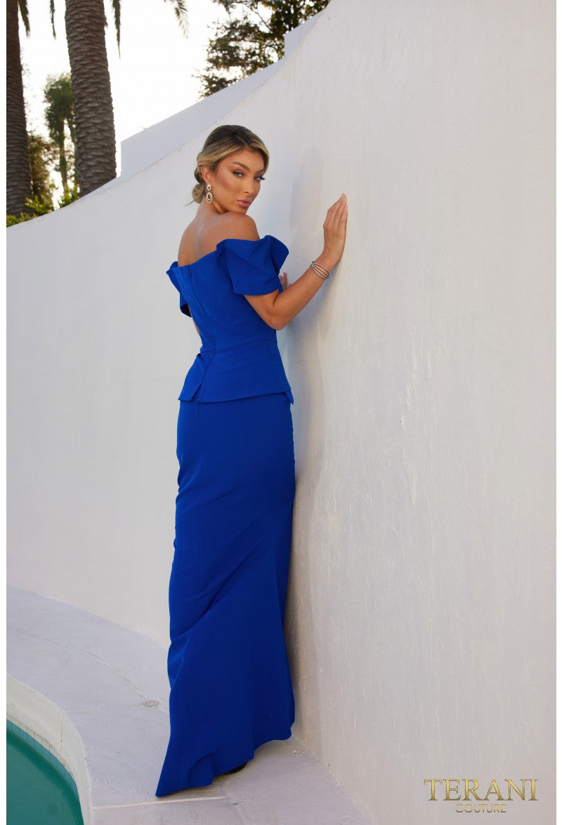 Vestido largo de sirena con estampado floral 3D de Terani Couture 232M1560