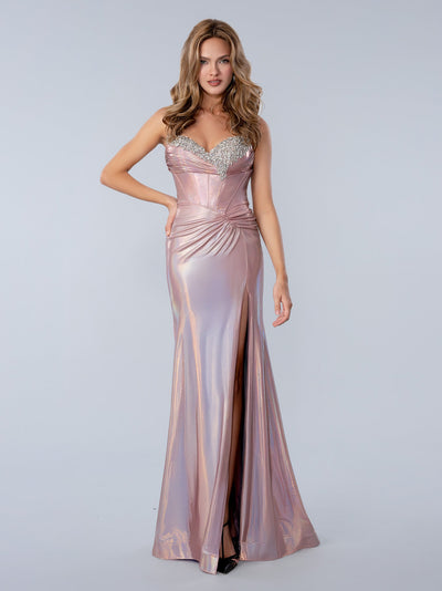 Prom Dresses Fitted Beaded Long Formal Prom Dress Rose