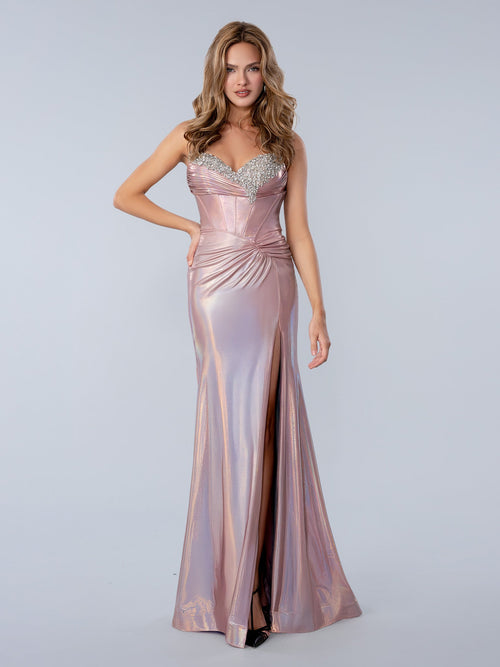Prom Dresses Fitted Beaded Long Formal Prom Dress Rose
