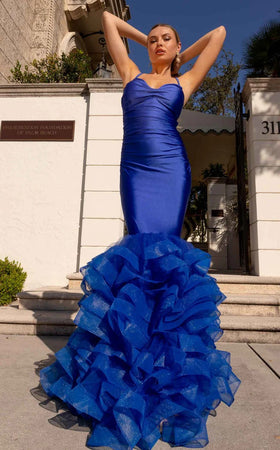 Jessica Angel JA2363 Sweetheart Spaghetti Strap Mermaid Open Back Jersey Tulle Dress