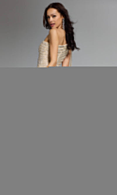 Jovani 23774 - Asymmetric Neck Sequin Sheath Gown