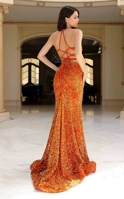 Jessica Angel JA2392 Halter Sweetheart Lace-Up Back Velvet Sequin Dress