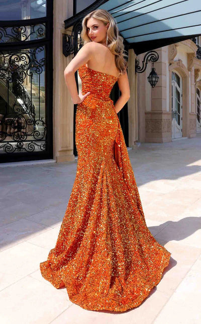 Jessica Angel JA2396 Strapless Fitted Slit Prom Formal Velvet Sequin Dress