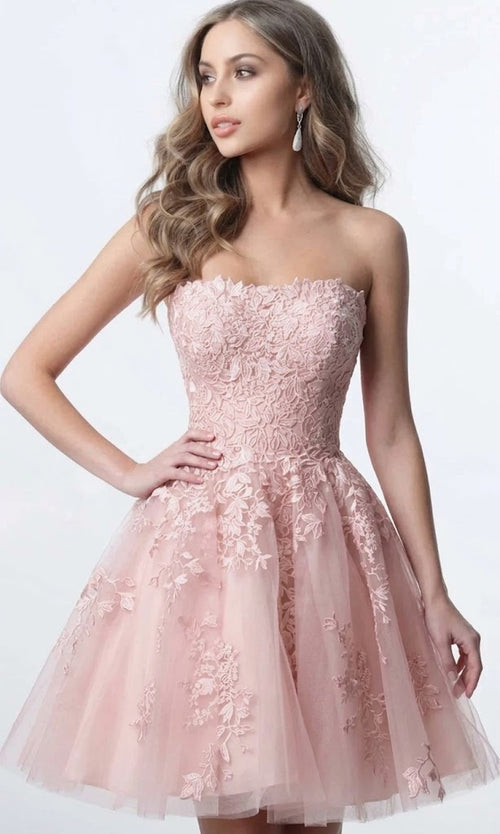 Jovani 1830 - Strapless Floral A-line Dress